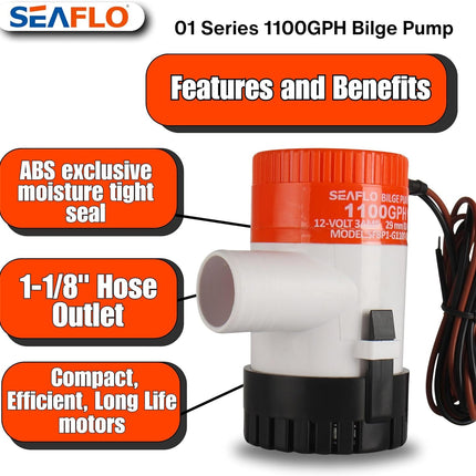 12V SEAFLO 1100GPH Bilge Submersible Water Pump