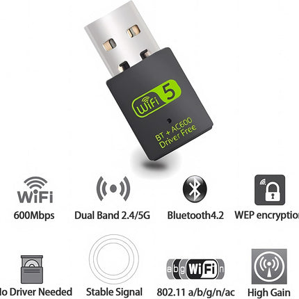 2 in 1 USB Bluetooth 5.0 WiFi Dongle Receiver Adapter - salelink.co.nz