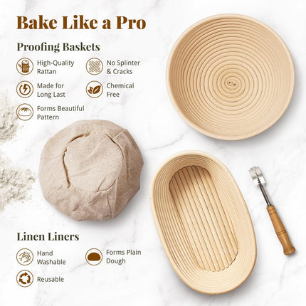 2PCS Bread Proofing Baskets Set 9" Round & 10" Oval Banneton