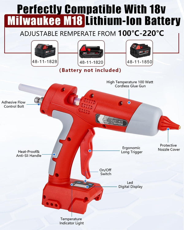 Cordless Hot Glue Gun Compatible with Milwaukee 18V Battery