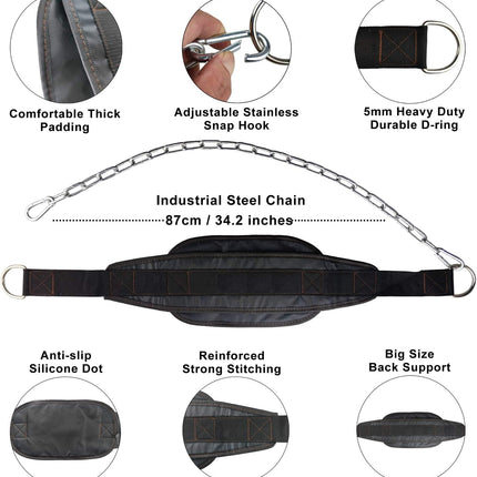 Weighted Chin Up Belt with Chain Dip Belt Powerlifting Strength Training Waist Back Support