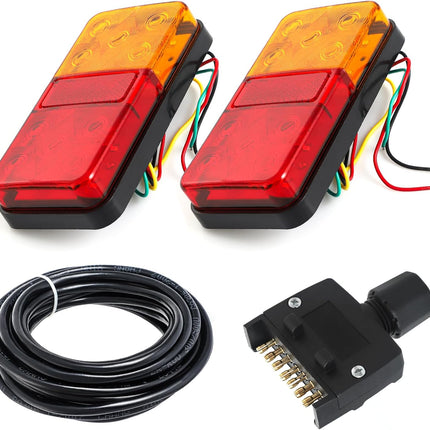LED Trailer Tail Light Kit Pair Plug 8m 5 Core Wire Caravan Ute 7 Pin Flat Set