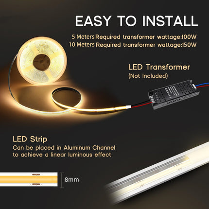 24V COB Cool White 10M LED Strip Light