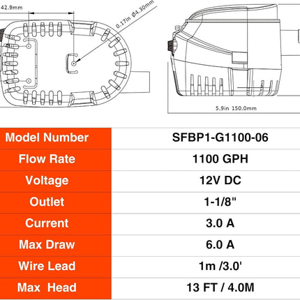 12V 1100GPH Seaflo Automatic Submersible Bilge Pump - salelink.co.nz