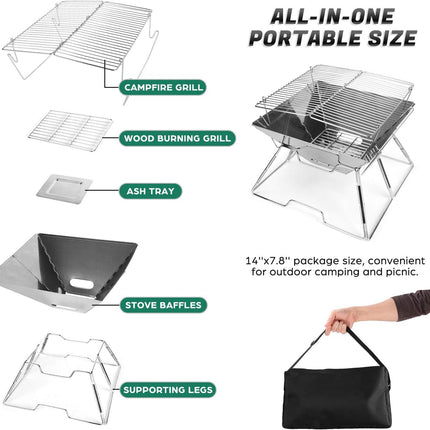 Folding BBQ Campfire Grill Barbeque Portable Camping Grill - salelink.co.nz