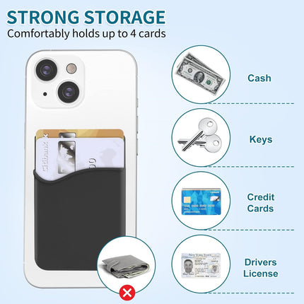 Black Silicone Credit Card Holder Pocket Case Sticker Phone - salelink.co.nz