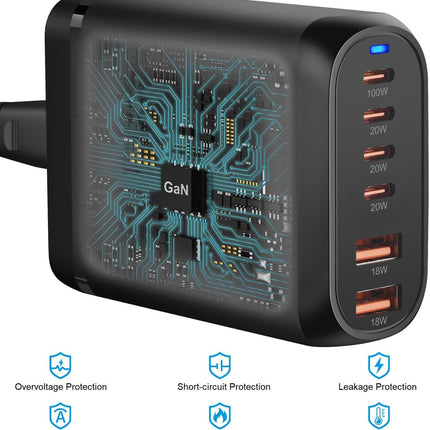 200W USB Type C Charger, 6 Ports Fast Charging Station, GaN III PD QC Desktop Charger
