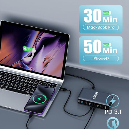1000W 10-Port USB C Fast Charging Station Wall Adapter
