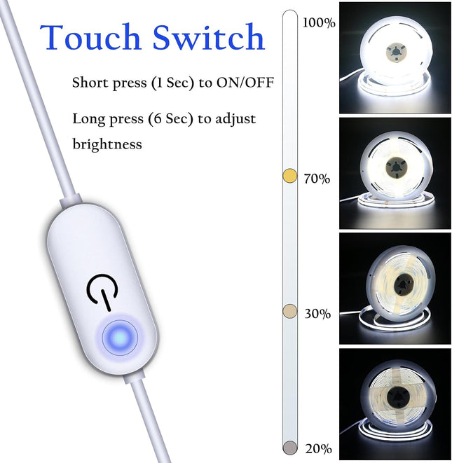 2M USB COB LED String Light Strip - Cool White