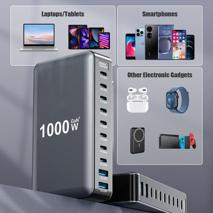 1000W 10-Port USB C Fast Charging Station Wall Adapter