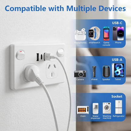 USB Type C Wall Socket Power Point - White