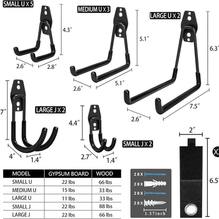 16 Pack Garage Hooks, Heavy Duty Steel Wall Mount Utility Hangers