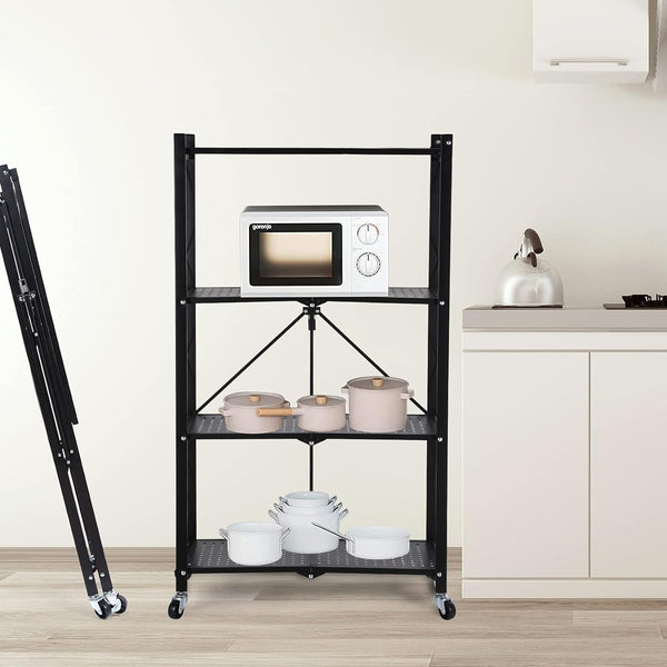 4 Tier Foldable Metal Rack Storage Shelving Unit with Wheels