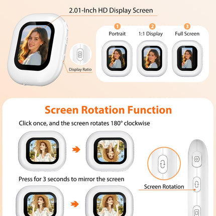 Selfie Monitor Screen for iPhone & Android, Magnetic Back Camera Monitor