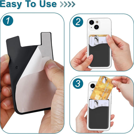 Black Silicone Credit Card Holder Pocket Case Sticker Phone - salelink.co.nz