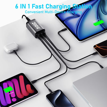 200W USB C GaN III Super Fast PD Wall Charger Charging Station