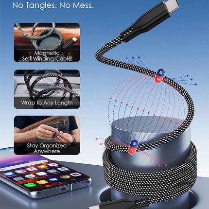 Magnetic Coiled Type C to USB C Cable 60W 3.3FT Fast Charger Cord