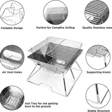 Folding BBQ Campfire Grill Barbeque Portable Camping Grill - salelink.co.nz