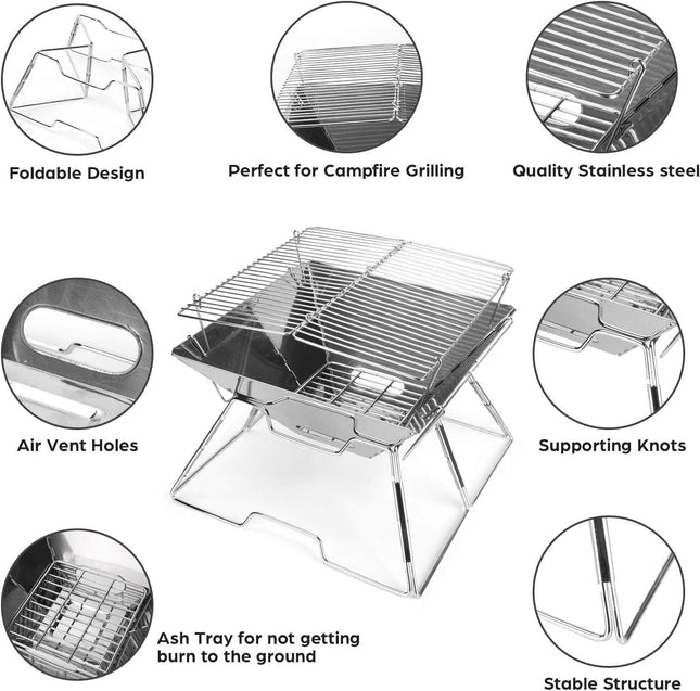 Folding BBQ Campfire Grill Barbeque Portable Camping Grill - salelink.co.nz