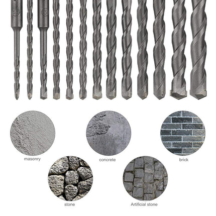 Rotary Hammer Drill Bits Set & Chisels Concrete Masonry Hole Tool 17pcs - salelink.co.nz