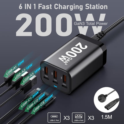 200W USB C GaN III Super Fast PD Wall Charger Charging Station