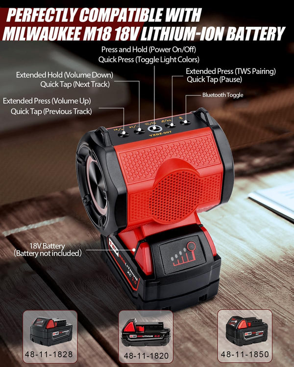 Bluetooth Speaker fits Milwaukee 18V Battery