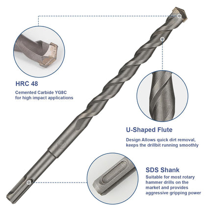 Rotary Hammer Drill Bits Set & Chisels Concrete Masonry Hole Tool 17pcs - salelink.co.nz