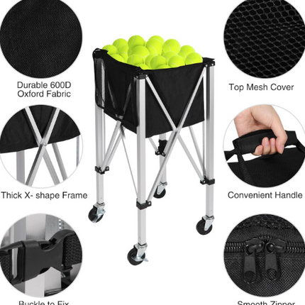 Tennis Ball Hopper Basket Removable Tennis Ball Saver Bag Cart