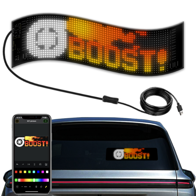 Car RGB LED Sign Scrolling Message Display Board Screen Programmable APP Control