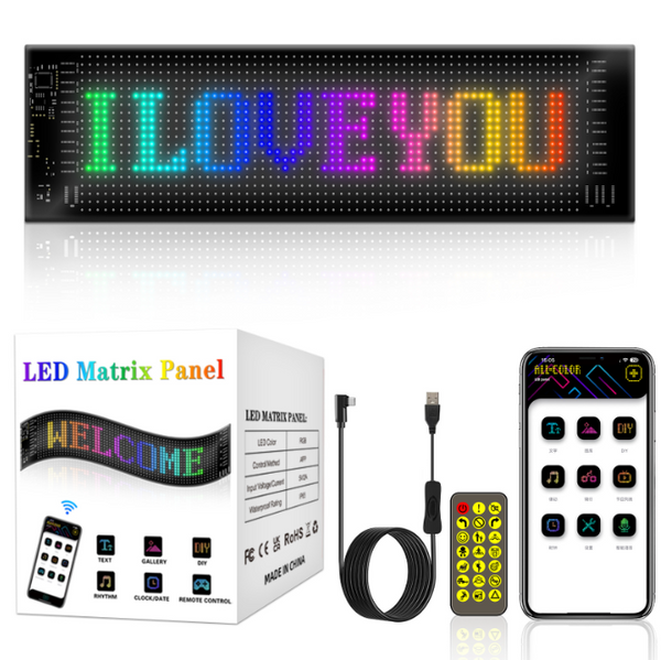 Car RGB LED Sign Scrolling Message Display Board Screen Programmable APP Control