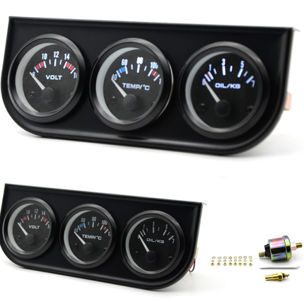 2'' 52mm 3in1 Volt Meter Water Temperature Oil Pressure Gauge Triple Meter Kit