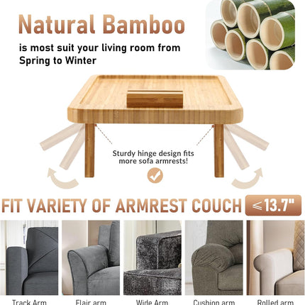Bamboo Sofa Couch Clip on Side Table Arm Tray - salelink.co.nz
