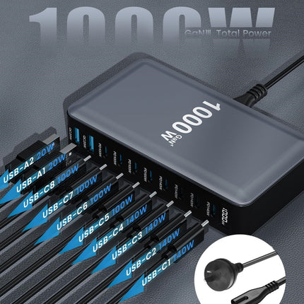 1000W 10-Port USB C Fast Charging Station Wall Adapter