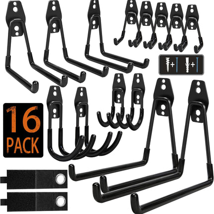 16 Pack Garage Hooks, Heavy Duty Steel Wall Mount Utility Hangers