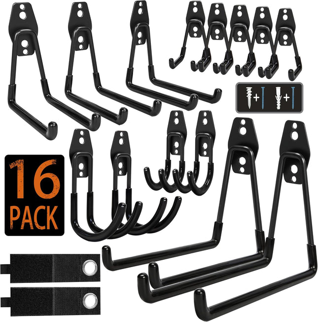 16 Pack Garage Hooks, Heavy Duty Steel Wall Mount Utility Hangers