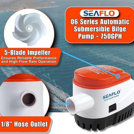 12V 1100GPH Seaflo Automatic Submersible Bilge Pump - salelink.co.nz