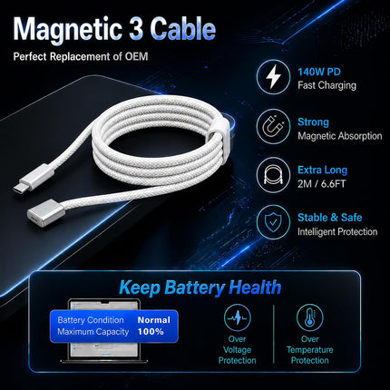 2M Type-C USB C to Magsafe 3 140W Charging Cable