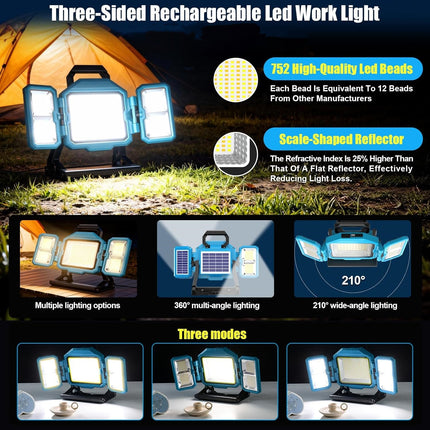 88W Solar Rechargeable LED Work Light Foldable