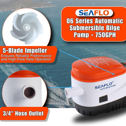 12V 750GPH Seaflo Automatic Submersible Bilge Pump - salelink.co.nz