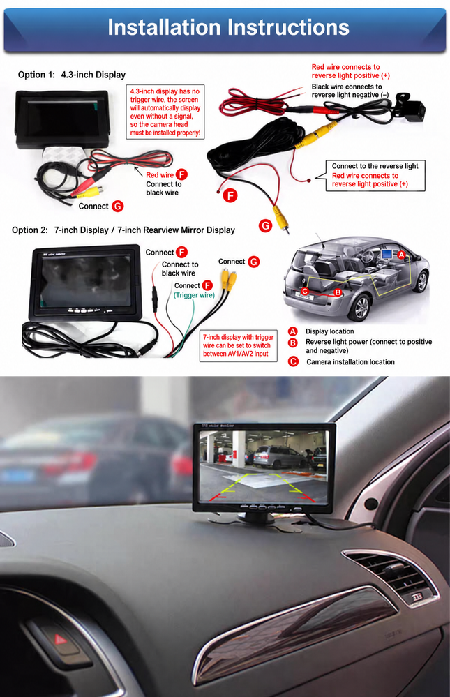 Wireless 5" Monitor Reverse Camera Rear View Parking