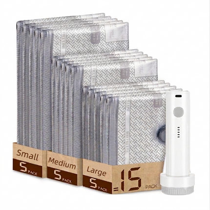 15PCS Vacuum Compression Storage Bags with Pump