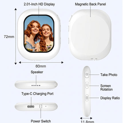 Selfie Monitor Screen for iPhone & Android, Magnetic Back Camera Monitor