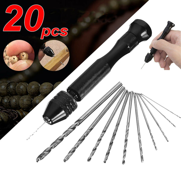 20pcs Mini Hand Drill Vise Twist Bits Pin Hand Precision Woodworking Set Rotary Tools