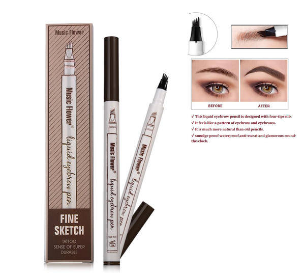 #1 Chestnut Waterproof Music Flower Liquid Eyebrow Pencil with Four Tips Brow Tattoo Pen