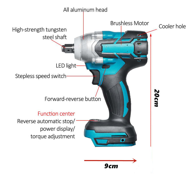 (No Battery)Electric Impact Wrench 1/2 Socket Cordless fit Makita 18V Battery