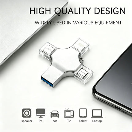 4-in-1 USB Flash Drive 64GB – Lightning, Type-C, Micro USB & USB 2.0