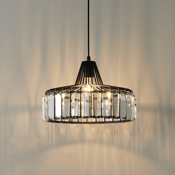 Black Cage Lampshade Glass Hanging Lamp Pendant Light