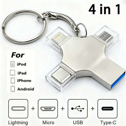 4-in-1 USB Flash Drive 64GB – Lightning, Type-C, Micro USB & USB 2.0
