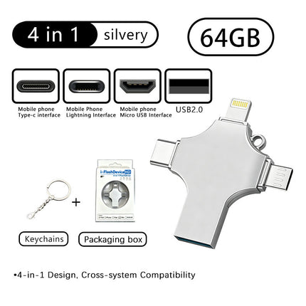 4-in-1 USB Flash Drive 64GB – Lightning, Type-C, Micro USB & USB 2.0