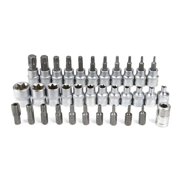 34X E Torx Socket Set Female Start Bit External Hex Torque Tool Garage Car 3/8